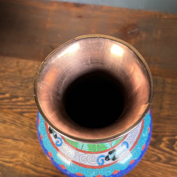 Large Vintage Cloisonne Dragon Vase 10" Copper Enamel Asian Decor Chinese Style - Picture 11 of 17